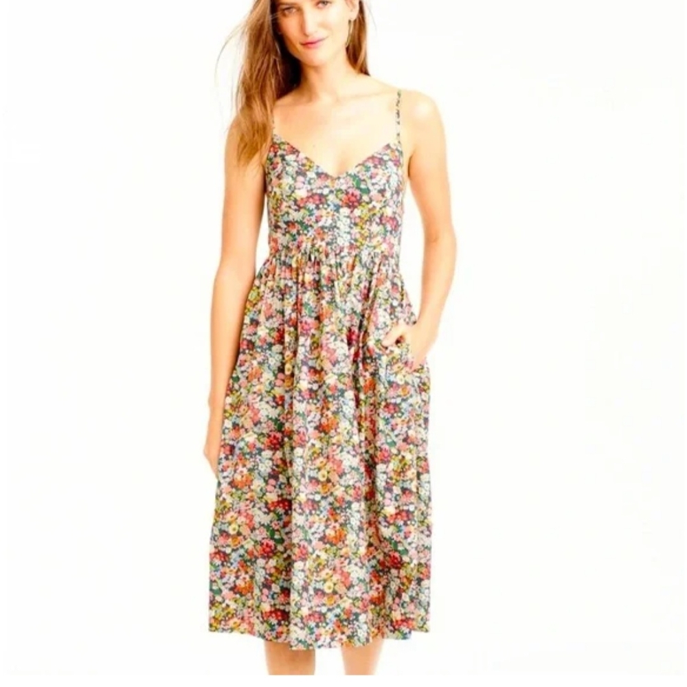 J. Crew X Liberty Floral Spaghetti Strap Midi Dress